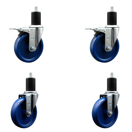 Service Caster 5'' Solid Poly Swivel 1-3/4'' Expanding Stem Caster Set 2 Total Lock Brakes, 4PK SCC-EXTTL20S514-SPUS-2-S-2-134